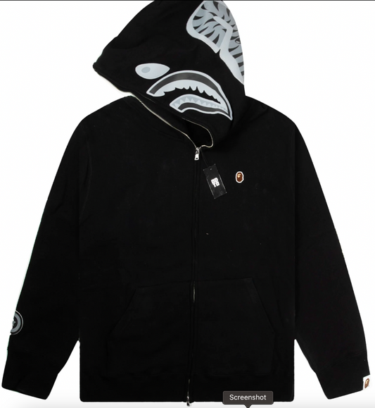 BAPE SILVER SHARK FULL ZIP HOODIE BLACK