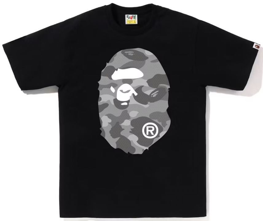 BAPE Honeycomb Camo Big Ape Head Tee Black Grey