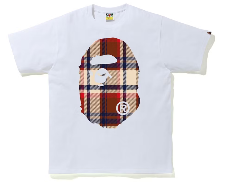 BAPE Check Big Ape Head Tee White/Red