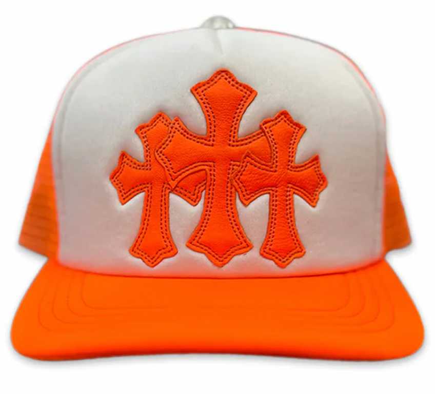 Chrome Hearts Cemetery Triple Cross Trucker Hat Orange