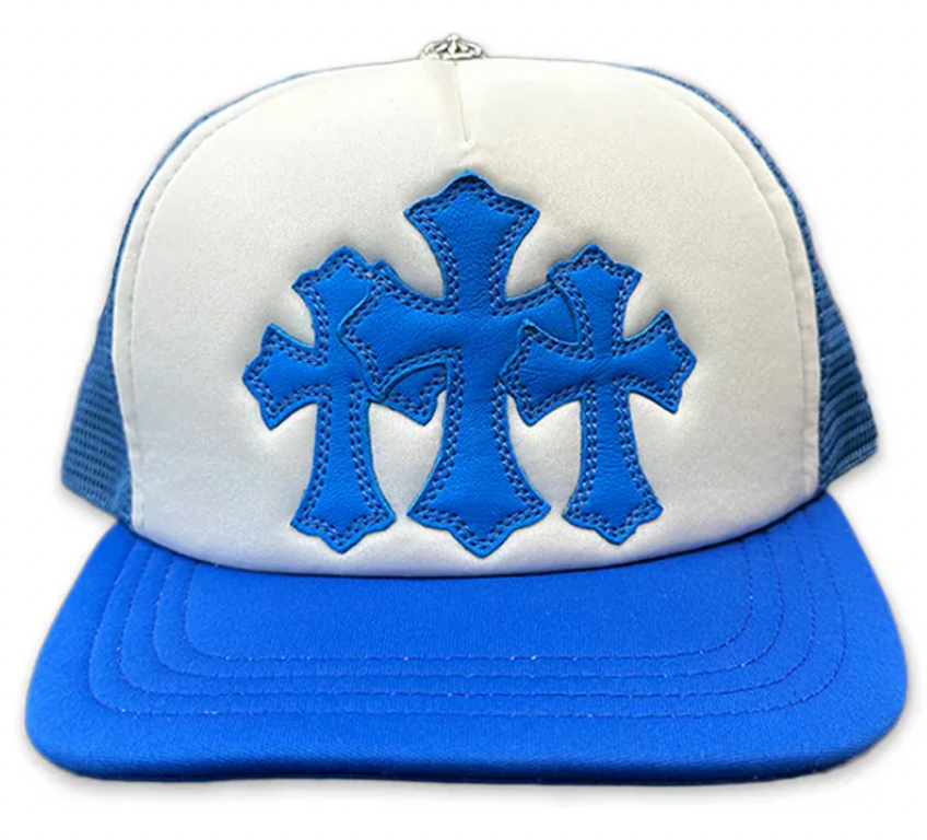 Chrome Hearts Cemetery Triple Cross Trucker Hat Blue