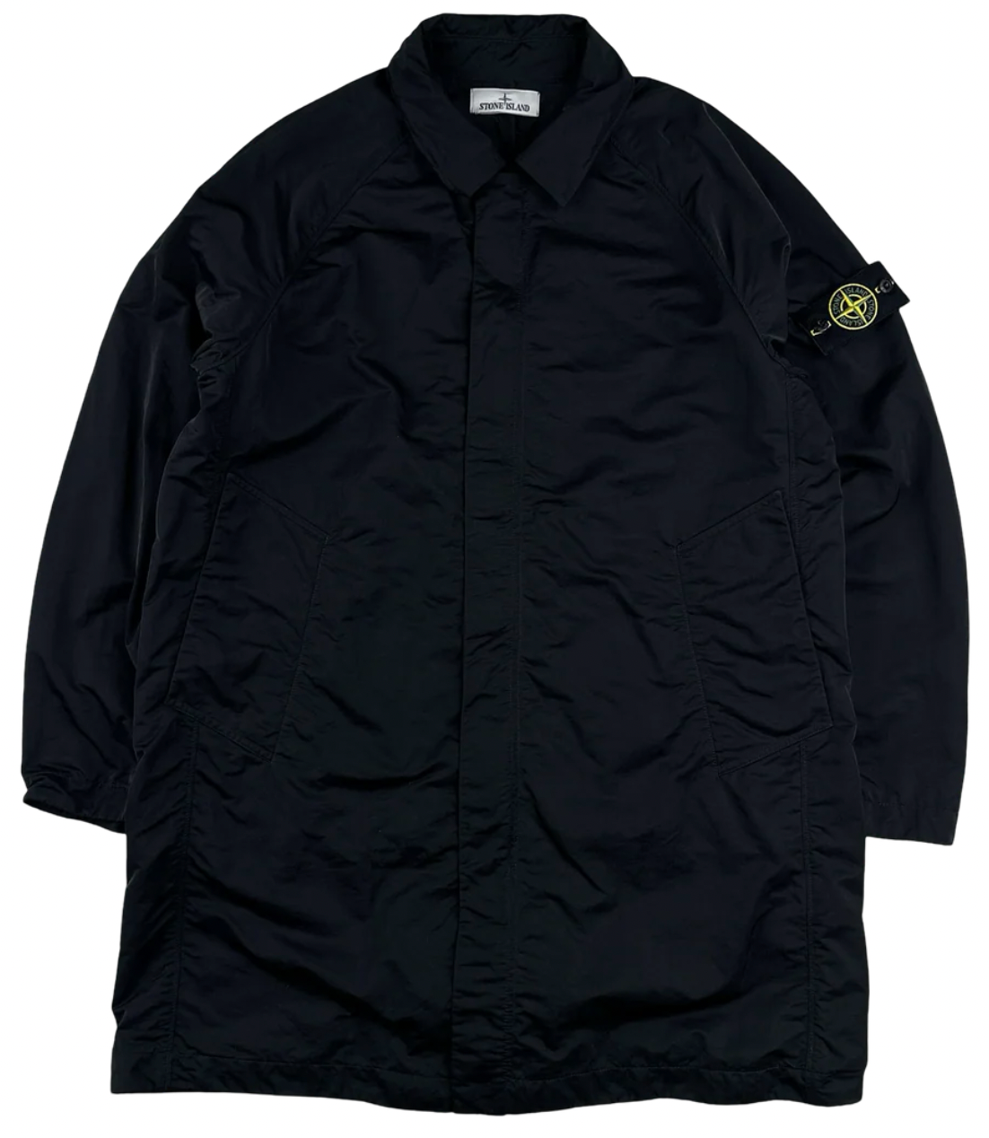 Stone Island Black Hyper Dense Nylon Raso Long Jacket