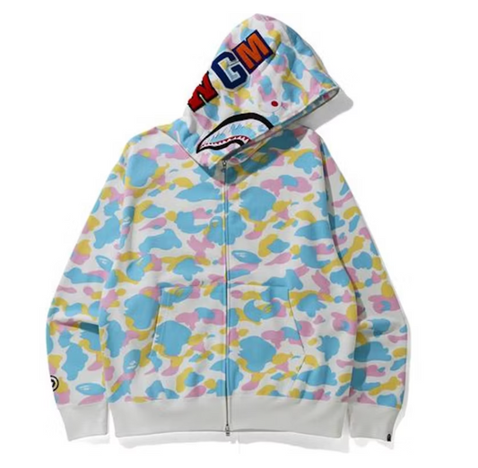 BAPE New Multi Camo Shark Relaxed Full Zip Hoodie White