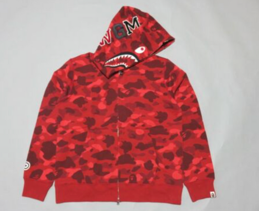BAPE Color Camo Shark Full Zip Hoodie Red