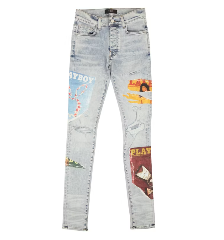 AMIRI Denim Playboy Magazine Skinny Jeans Blue