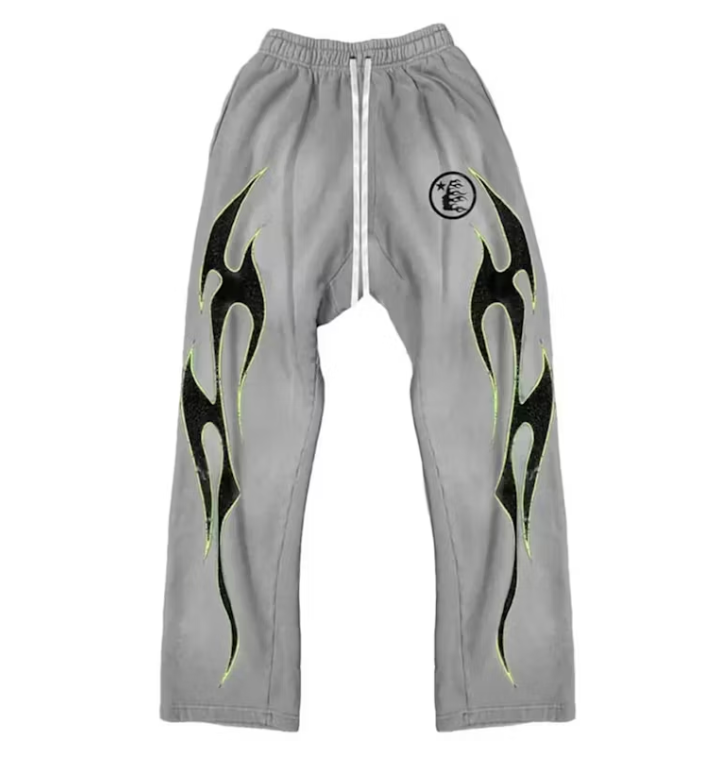 Hellstar Grey Future Flame Sweatpants Grey/Green