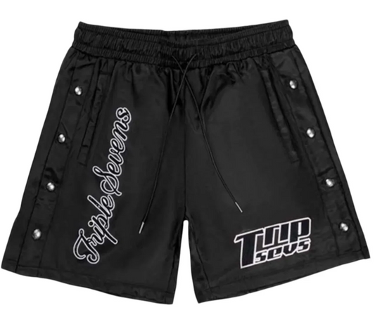 Triple Sevens Nylon Button Up Shorts "Black”