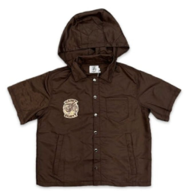 Saint Vanity Nylon Button Zip Up Hooded Shirt Brown