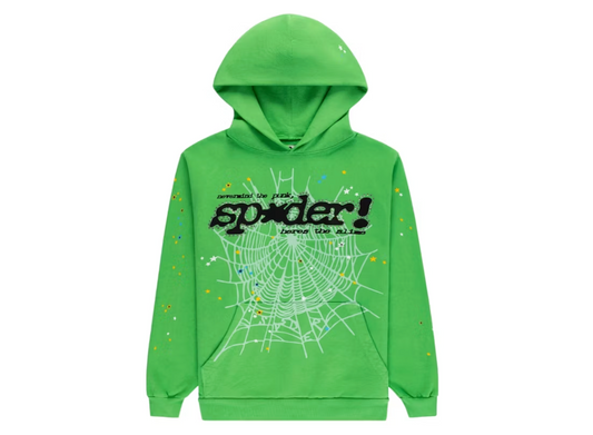 Sp5der Punk V2 Rhinestone Hoodie Bright Green
