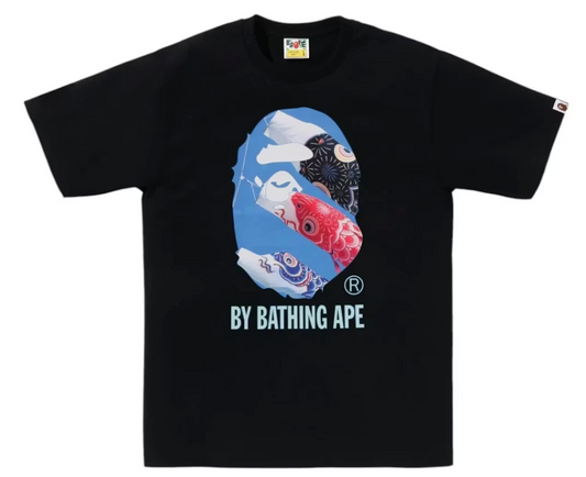 BAPE Carp Photo By Bathing Ape Tee Black