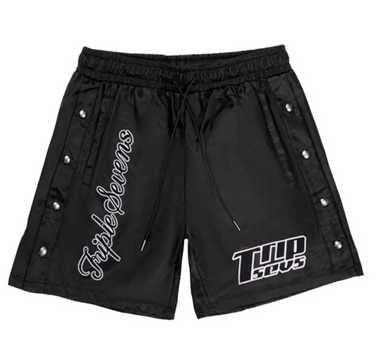 Triple 7 Nylon Button up shorts black