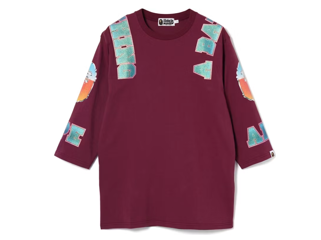 BAPE Glitter College 3/4 Tee Burgundy