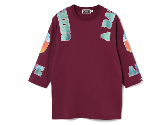 BAPE Glitter College 3/4 Tee Burgundy