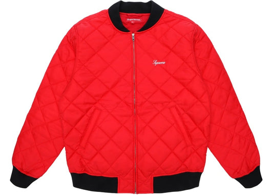 Supreme Sequin Patch Quilted Bomber Jacket Red