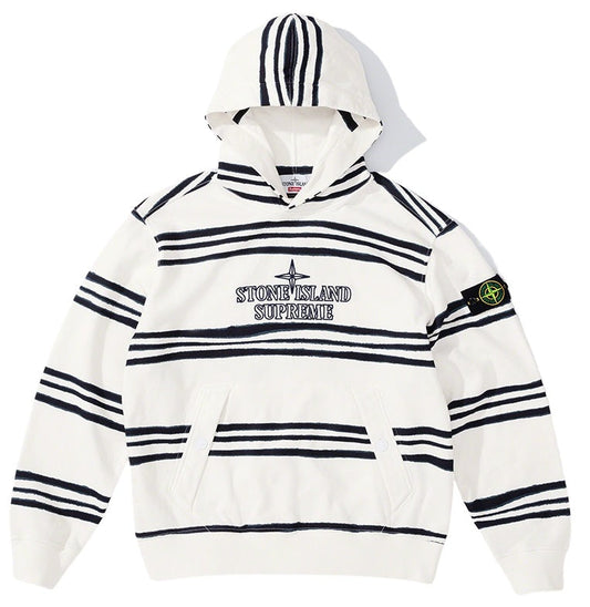 Supreme Stone Island Warp Stripe Hooded Sweatshirt White
