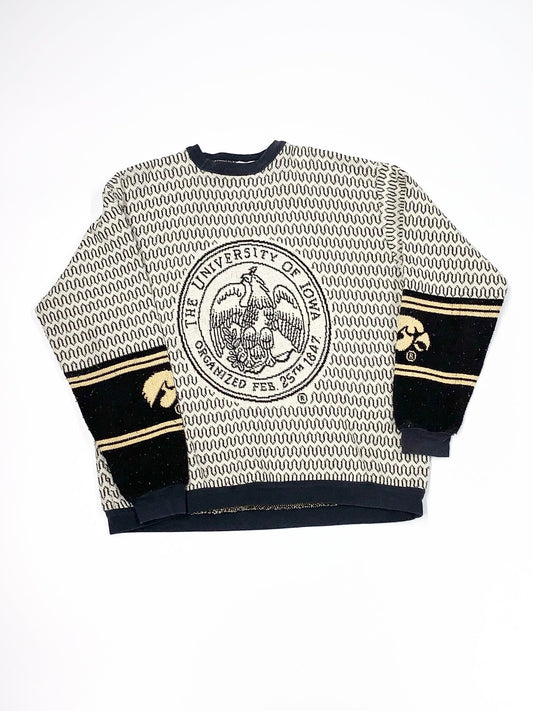 Vintage University Of Iowa Knitted Crewneck Sweater White