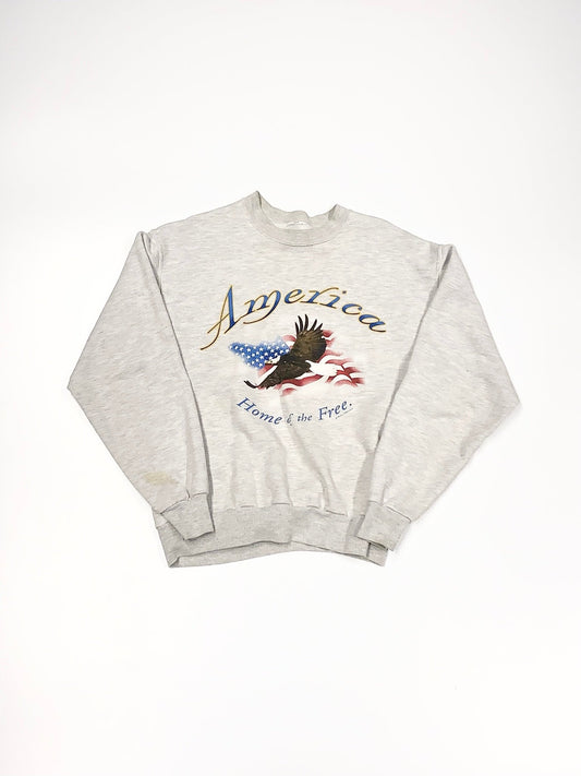 Vintage America Home Of The Free Fleece Crewneck Grey