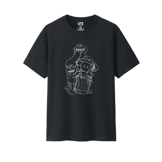 KAWS x Uniqlo x Sesame Street Companion Trash Can Outline Tee Black