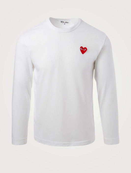 COMME DES GARÇONS PLAY Heart Long Sleeve T-Shirt Men's White COMME DES GARÇONS PLAY Heart Long Sleeve T-Shirt